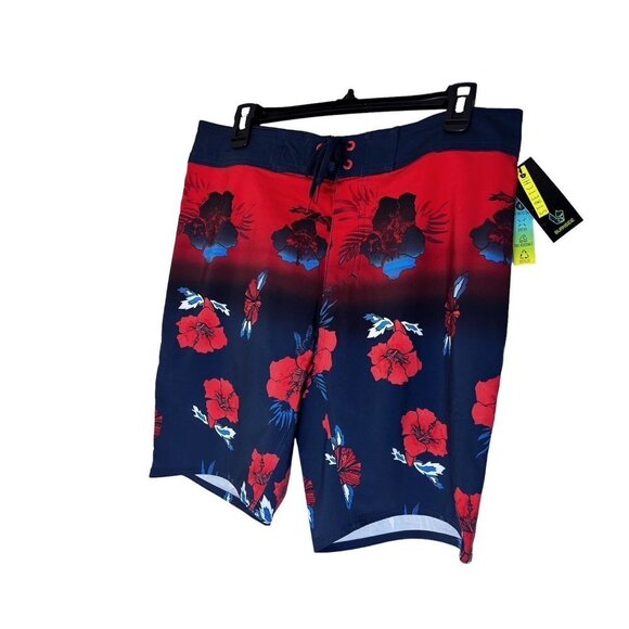 Burnside Mens Blue Red Tropical Board Shorts Pockets Swimwear Sz 32 New - Picture 6 of 10